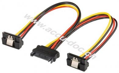 PC Y Stromkabel/Stromadapter, SATA 1x Buchse zu 2x Stecker 90°, 0.2 m - SATA Standard Buchse > 2x SATA-Standard Stecker 90° 