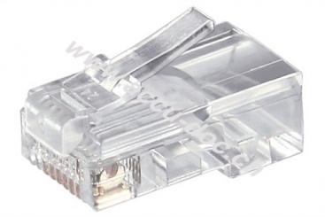 RJ45-Westernstecker für Rundkabel, 8 polig, RJ45-Stecker (8P8C), Transparent - zum Crimpen an Telefonrundkabel, ungeschirmt 