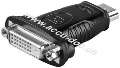 HDMI™/DVI-D-Adapter, vernickelt, HDMI™-Stecker (Typ A), Schwarz - HDMI™-Stecker (Typ A) > DVI-D-Buchse Dual-Link (24+1 pin) 