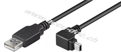 USB 2.0 Hi-Speed-Kabel 90°, Schwarz, 1.8 m - USB 2.0-Stecker (Typ A) > USB 2.0-Mini-Stecker (Typ B, 5-Pin) 90° 