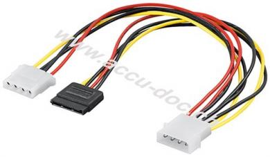 PC Y Stromkabel/Stromadapter 5.25, 1x Stecker zu 1x SATA Stecker und 1x Buchse 5.25, 0.3 m - SATA Standard Stecker > HDD/5,25 Zoll-Stecker (4-Pin) + HDD/5,25 Zoll-Buchse 