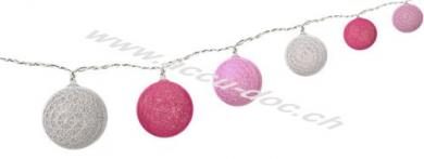 10er LED Lichterkette Cotton Balls, batteriebetrieben, Pink-Rosa, 0.3 m - Trendige Leuchtdekoration für den Innenbereich 
