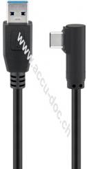USB 3.0 USB-C™-auf-USB-A-Kabel 90°, 2 m, schwarz, 2 m - USB 3.0-Stecker (Typ A) > USB-C™-Stecker 
