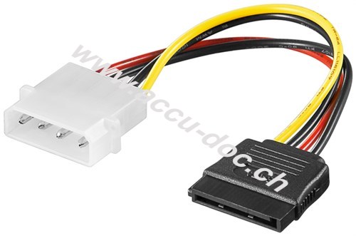 PC-Stromkabel/Stromadapter, 5.25-Stecker zu SATA, 0.13 m - 4-pol. 5,25-Powerstecker > 15-pol. S-ATA 