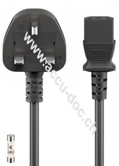 UK-Kaltgerätekabel, 1,5 m, Schwarz, 1.5 m - UK 3-Pin-Stecker (Typ G, BS 1363) > Gerätebuchse C13 (Kaltgeräteanschluss) 