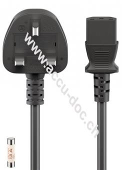 UK - Kaltgerätekabel, 5 m, Schwarz, 5 m - UK 3-Pin-Stecker (Typ G, BS 1363) > Gerätebuchse C13 (Kaltgeräteanschluss) 